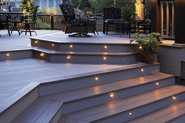 deck stairs with lights