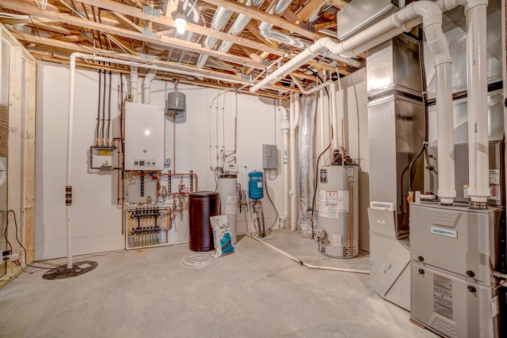 home heating system in a basement 