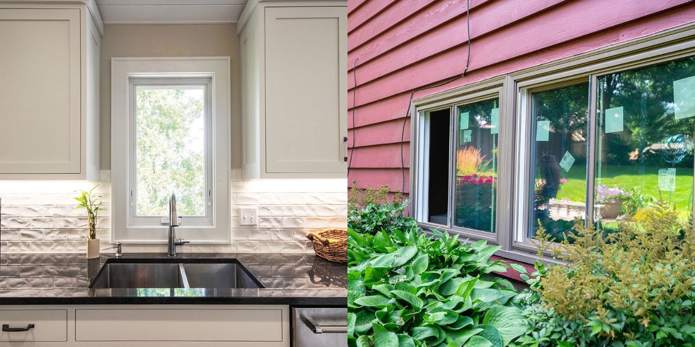 Awning window above a kitchen sink and Sliding Windows on the Side of a Home