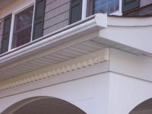 Picture of LeafGuard gutters installed on the front of a house.