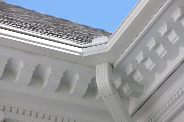 Picture of LeafGuard® Brand Gutters on a home with white soffit.